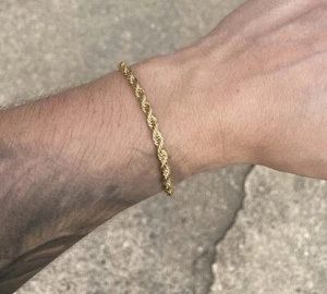 Pulsera de oro dorado para hombre y mujer de 4 mm cadena eslabón de cadena de cuerda pulsera de 8 pulgadas - Imagen 1 de 2