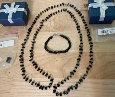 48” Beautiful Black Spinel Necklace And Bracelet 925 Silver Clasp NEW Set Foto 1 de 4