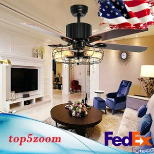52" Ceiling Fan Light Cage Rustic LED Industrial 5 Blades with Remote Control - Picture 1 of 12