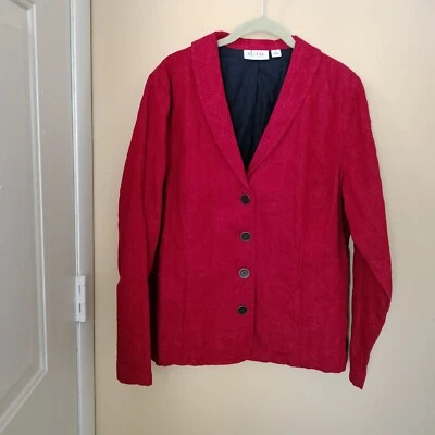 Denim & Co. Red Embroidered Lined Cotton Jacket Blazer L Office Travel Boho  - Image 1 of 4