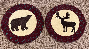 Menge 2 Woodland Creek Geflochtener Teppich Tisch Matte Untersetzer Bär Elch Hütte Lodge  - Bild 1 von 6