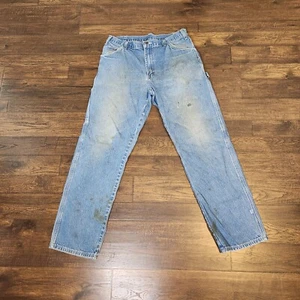 Dickie's Men's Size 36X34 Denim Carpenter Work Jeans Oil Stained Grunge Worn - Picture 1 of 10
