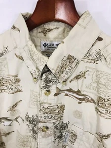 Columbia Men's Graphic Short Sleeve Button Up Polo Shirt 100% Cotton M - Picture 1 of 6