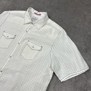 Camisa Tommy Bahama Para Hombres Mediana Marfil Lino Mezcla Rayón Bolsillos Abotonados Preppy - Imagen 1 de 9