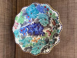 Vintage Painted Brass & Enamel 10" Bowl Flowers and Butterfly Butterflies - Picture 1 of 10