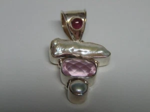 Gorgeous Tourmaline Biwa Pearl Pink Mystic Topaz Pendant in Sterling Silver! NEW - Picture 1 of 4