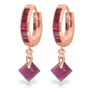 14K. SOLID GOLD HOOP EARRING WITH DANGLING RUBIES (Rose Gold) - Picture 1 of 8