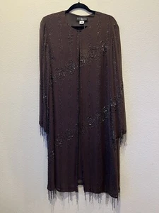 Sue Wong Chocolate Brown Duster Jacket Silk Beaded Fringe Size 12 NWT Evening - Picture 1 of 13