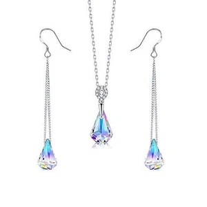 925 Silver Cubic Zirconia Drop Earrings Necklace Ring Women Wedding Jewelry Set