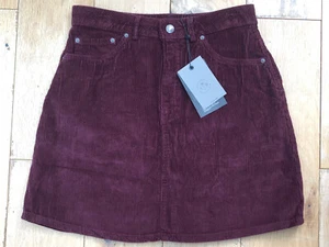 NEW VERO MODA Size S Burgundy Denim Cord KARINA Short Skirt A line W28” L17 - Picture 1 of 4