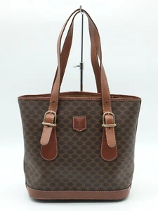 CELINE Tote Bag PVC Macadam Brown Leather Purse Authentic - Picture 1 of 20