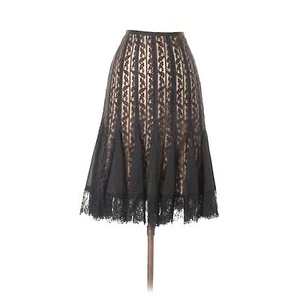 Loft Black Nude Sheer Lace Whimsy Goth Coquette Flowy Pleated Midi Skirt Size 14 - Picture 1 of 5