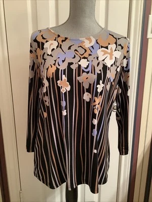 Bob Mackie носимый искусства 3/4 рукав черный разноцветный цветочный туника Топ маленький - Изображение 1 из 4