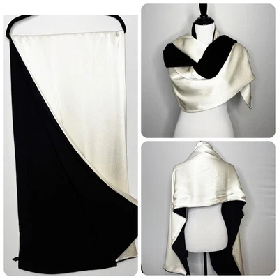 De colección Ann Taylor Reversible Negro Crema Mezcla Seda Ópera Bufanda Envoltura Corbata Negra Foto 1 de 4