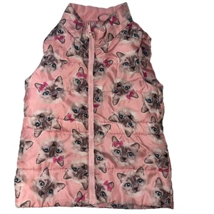 H&M Girl's Zip Up Puffer Vest  Cats Pink 7-8 Y - Picture 1 of 6