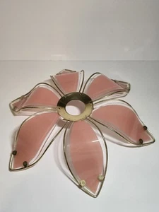 Vintage MCM Lotus Lamp Brass with Pink Glass Lamp Shade Replacement - Picture 1 of 7