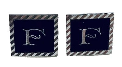 Gemelos de calidad vintage letra/inicial F negro y plateado escritura elegante Foto 1 de 4