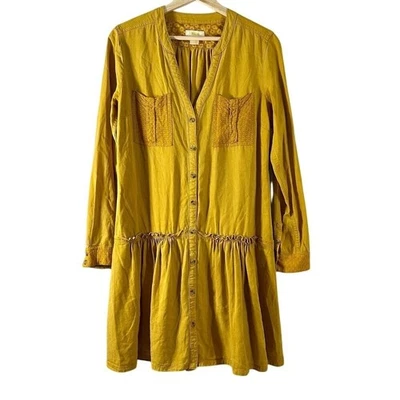 Maeve Anthropologie Women's Dress Yellow Chambray Long Sleeves Boho Midi Size 6 - Image 1 of 4