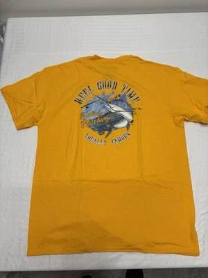 Camiseta de pesca de marlín amarilla bien usada para hombre talla XL manga corta cuello redondo Foto 1 de 4