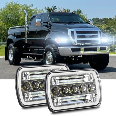 FIT Ford F650 F750 F250 F350 E150 L9000 Pair 5x7" 7x6 LED Headlights With Bulbs - Image 1 of 4