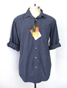 NWT Eddie Bauer Sport Travex Indigo Blue Nylon Shirt UPF 50 Button Tab Slvs S - Picture 1 of 7