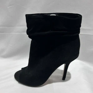 Aldo Black Suede Heeled Ankle Booties Open toe Pull On Womens Size 5 Slouchy - Picture 1 of 12