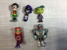 x5 DC Comics Teen Titans Mini Figure VTG Robin Raven Starfire Beast Boy Cyborg