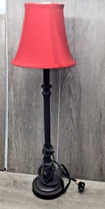 Decorative Table Desk Lamp Black w/Red Shade 23" Tall Skinny - Picture 1 of 9