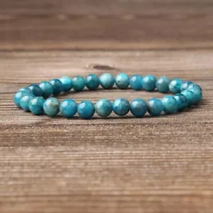 Natural 6mm Apatite Stone Dainty Bracelet Blue Gemstone Stretch Bracelet - Picture 1 of 2