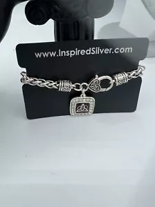 Silver Tone Celtic Sisters Knot Square Charm Braided Bracelet - Picture 1 of 6