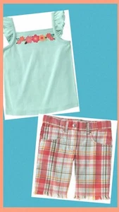 NWT Girls 8 Gymboree TROPICAL GARDEN Cotton Coral PLAID SHORTS & RUFFLE TANK TOP - Picture 1 of 3
