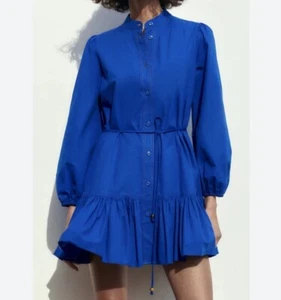 Abito Zara blu cobalto tg PICCOLO maniche a palloncino a strati con volant mini NUOVO SENZA ETICHETTA - Foto 1 di 7