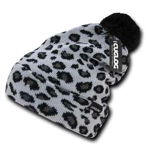 Atakora Fully Lined Youth Leopard White Beanies Pom Style Winter Caps Hats Ski - Picture 1 of 1