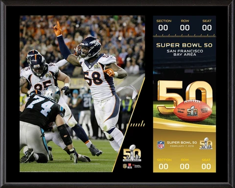 Denver Broncos 12" x 15" SB 50 Champs Plaque w/ Replica Ticket - Fanatics Cover