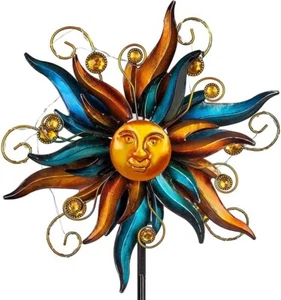 Garden Sun Outdoor Metal Wind Sculpture Yard Art Decor Solar Wind Spinner - Picture 1 of 10