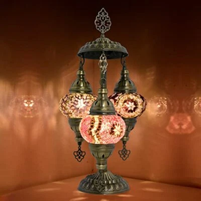  3 Mosaic Sphere Turkish Table Lamp, Purple Basil, Handmade Glass Purple-Pink - Image 1 of 4