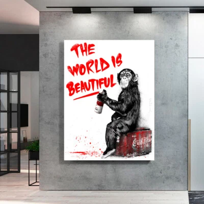 BANKSY MONKEY PRINT ON STRETCHED CANVAS PRINTS GRAFITTI ABSTRACT COCA - COLA - image 1 of 4