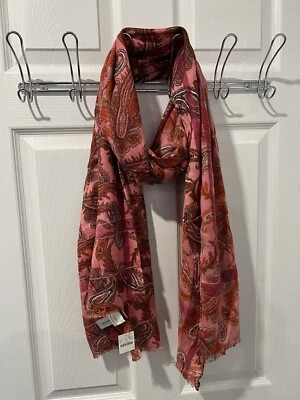 J. CREW Mujer Flecos Envoltura/Bufanda/Chal Rosa Paisley Serigrafiado 28" x 72" Foto 1 de 2