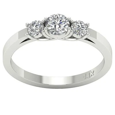 Юбилейное кольцо с 3 камнями круглое SI1 G 0,60 карата с бриллиантами комплект зубцов белое золото 14 карат - Изображение 1 из 4