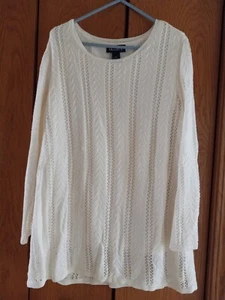 Denim & Co. Ivory Crew-Neck Sweater With Crochet Overlay 2X - Picture 1 of 4