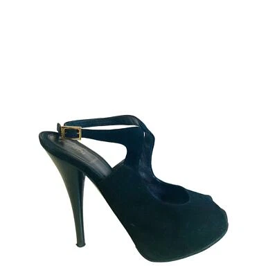 FENDI Black Suede Peep Toe Sandals Pumps Heels Size 35 US 5 - Image 1 of 4