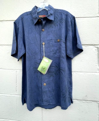 XL  Blue Hemp Blend santa cruz men's Short Sleeve Tropical Hut Camp shirt NWT - Image 1 of 4