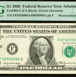 1969 $1 FRN Atlanta PMG 40 - Mismatched Serial Number - Error Note - 689/679 - Picture 1 of 4