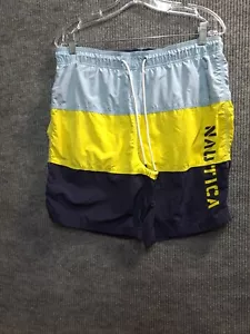 Nautica Color Block gefütterte Badehose Shorts blau gelb Herren Größe 32 - Bild 1 von 6
