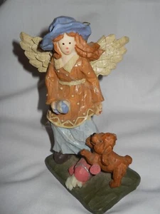 Multicolor Resin 6" Girl @ Angel Wings and Puppy Decorative Figurine. - Picture 1 of 3