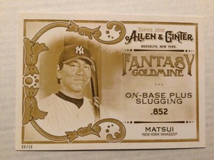 Hideki Matsui gold 08/10 made 5x7 2018 Topps Allen & Ginter Fantasy Goldmine