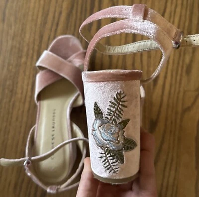 Chinese Laundry Pink Velvet Platform Heels Rose Embroidery Size 8.5 Y2K - Image 1 of 4