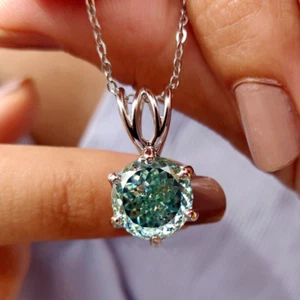 9-10 ct. Treated Blue Diamond Chain Pendant 925 Sterling Silver Certified - Picture 1 of 5