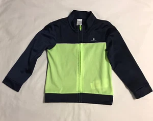 Boys Size 4 Athletic Zip Up Jacket Domyos Navy Blue Neon Green - Picture 1 of 8