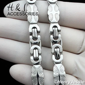 18-40"MEN Stainless Steel WIDE 8mm Silver Cross Flat Byzantine Box Link Necklace - Picture 1 of 4